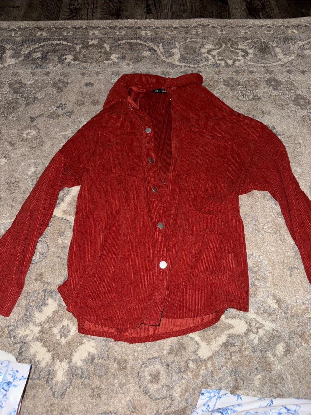Button-Front Red Corduroy Shirt Jacket - Women’s Lightweight Layer